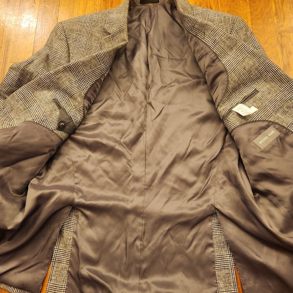Michael Kors Black Herringbone Plaid Sport Coat Blazer Cotton & Linen Men's 42R - Picture 7 of 16